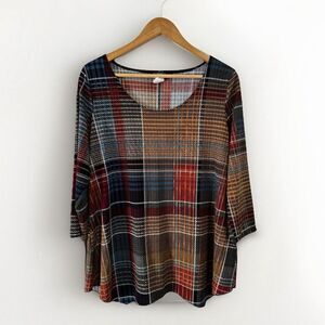 Clientel Plaid Long Sleeve Liquid Knit Top Large
